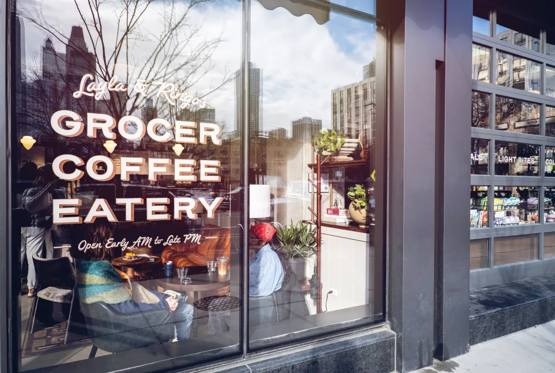 The storefront window of Layla and Ringo's on Wells Street.
